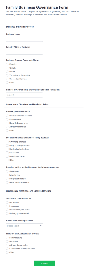 Family Business Governance Form Template