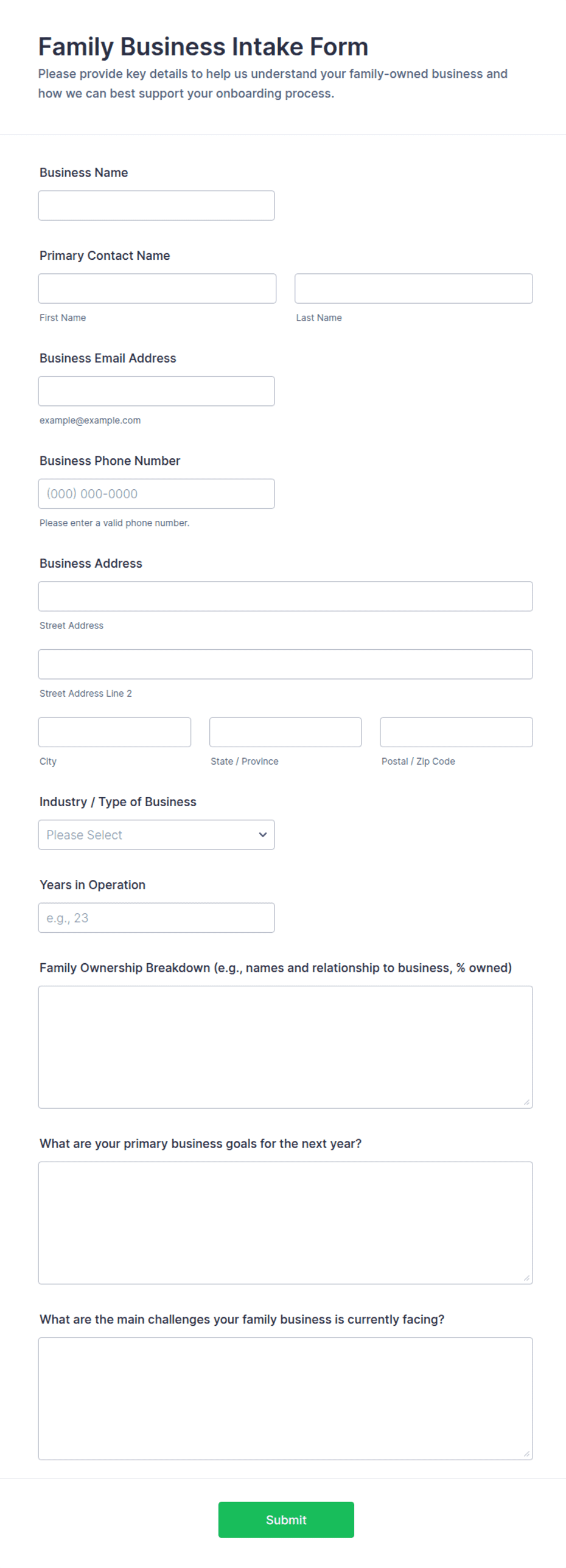 Family Business Intake Form Template | Jotform