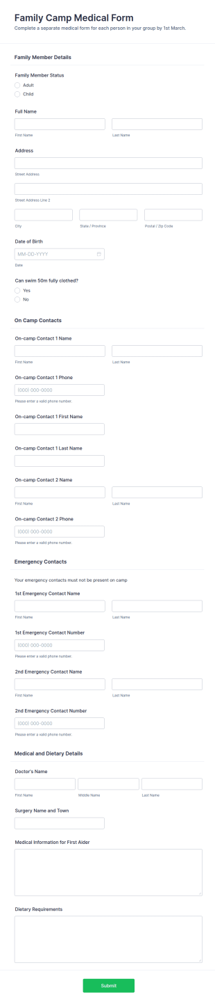 Family Camp Medical Form Template