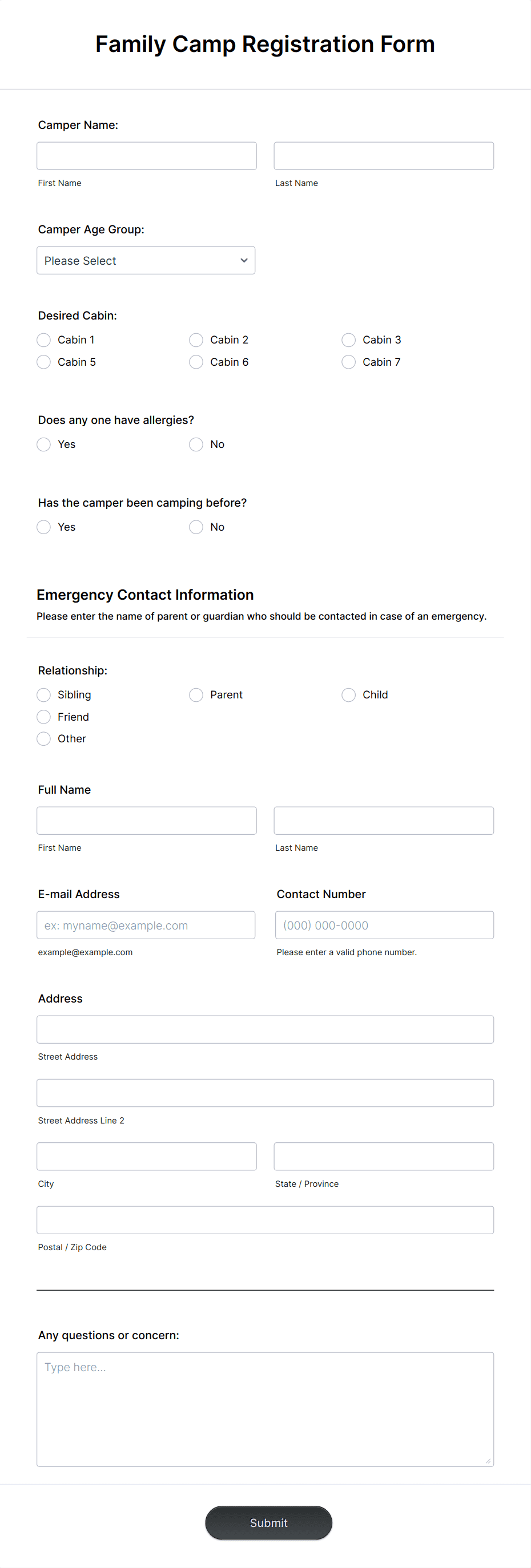 Family Camp Registration Form Template | Jotform