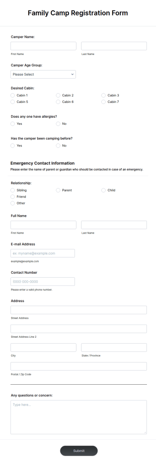 Family Camp Registration Form Template