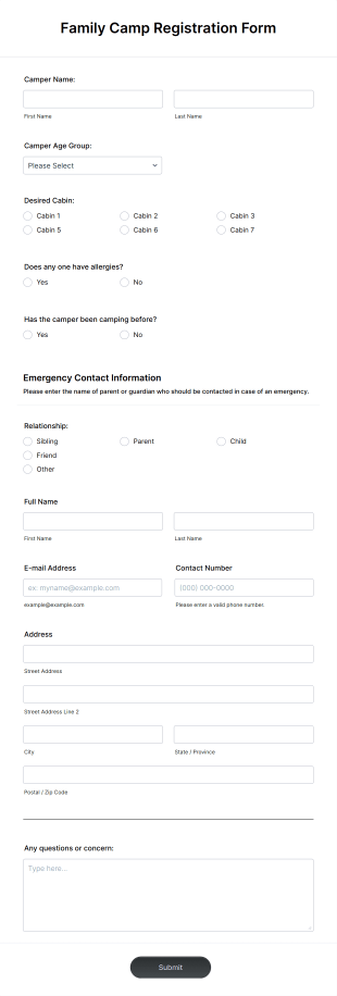 Family Camp Registration Form Template