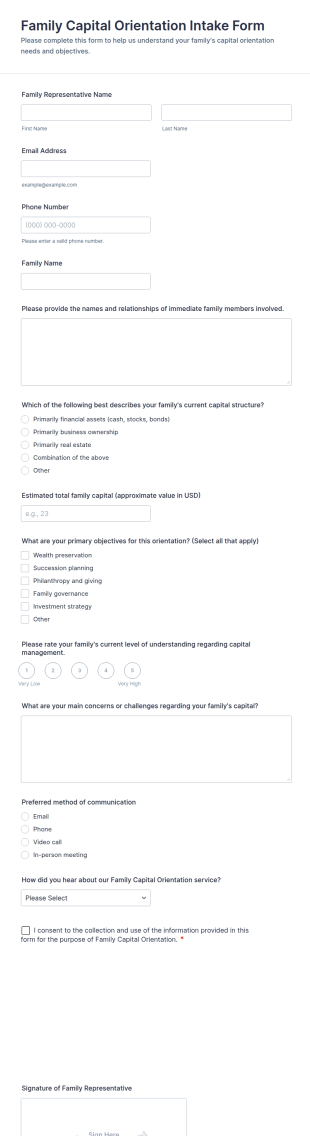 Family Capital Orientation Intake Form Template