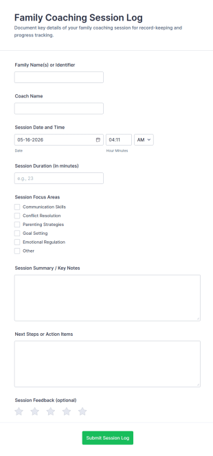 Family Coaching Session Log Form Template