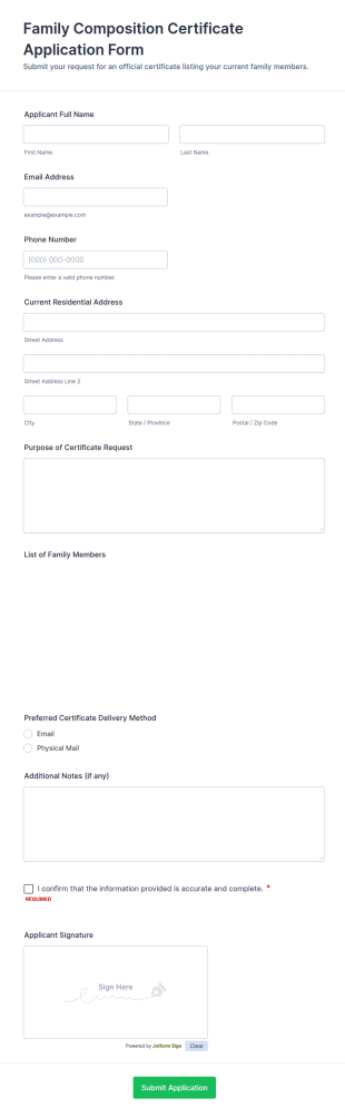 Family Composition Certificate Application Form Template