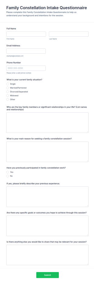 Family Constellation Intake Questionnaire Form Template