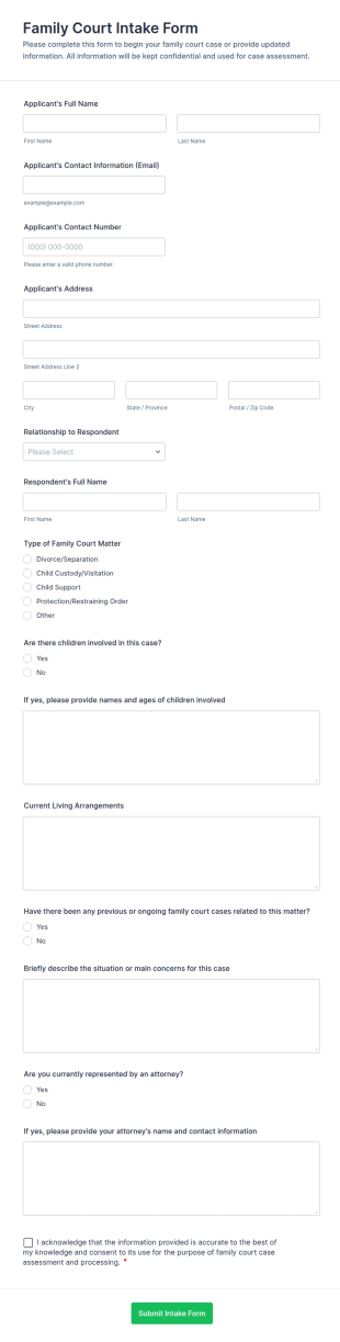 Family Court Intake Form Template