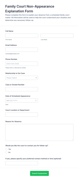 Family Court Non Appearance Explanation Form Template