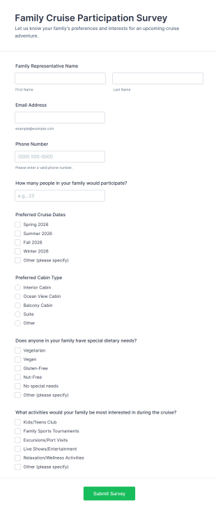 Family Cruise Participation Survey Form Template