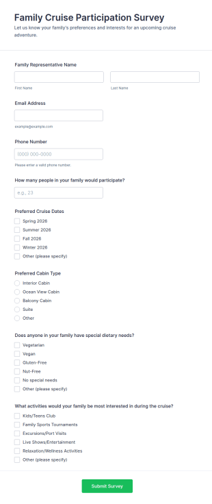 Family Cruise Participation Survey Form Template