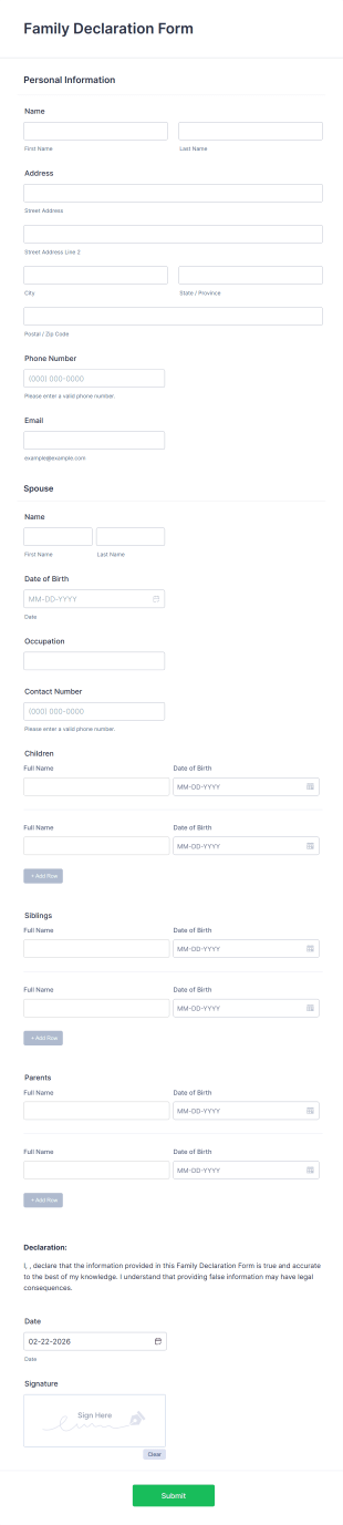 Family Declaration Form Template