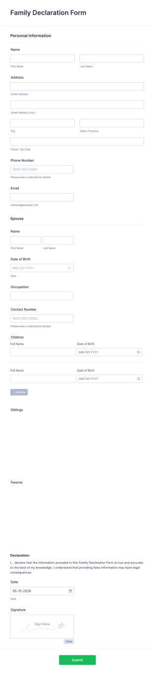Family Declaration Form Template