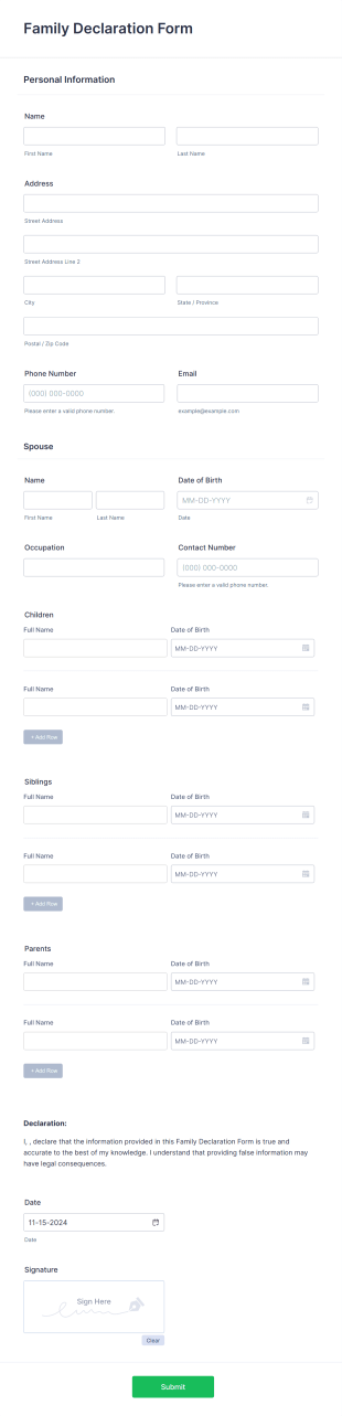 Family Declaration Form Template