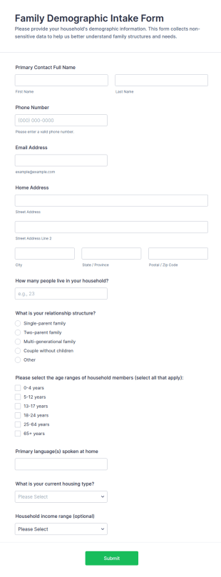 Family Demographic Intake Form Template