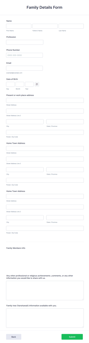 Family Details Form Template