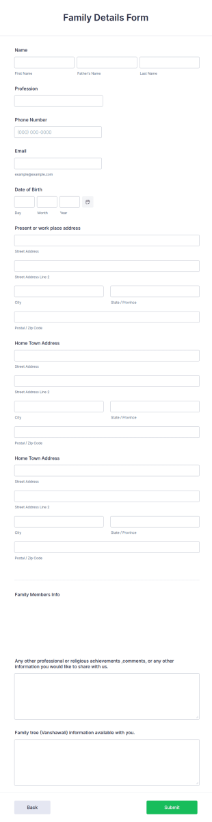 Family Details Form Template
