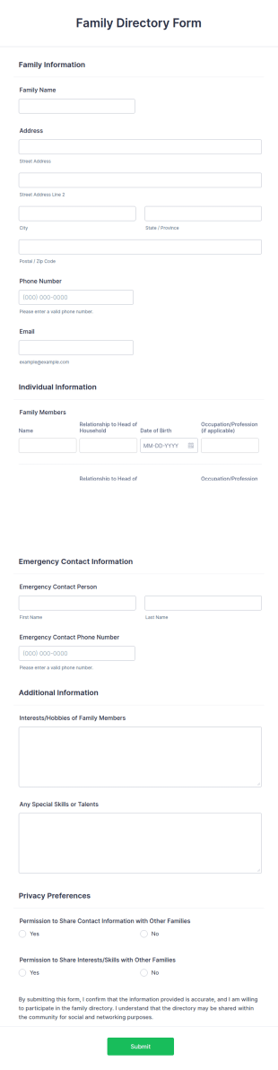 Family Directory Form Template