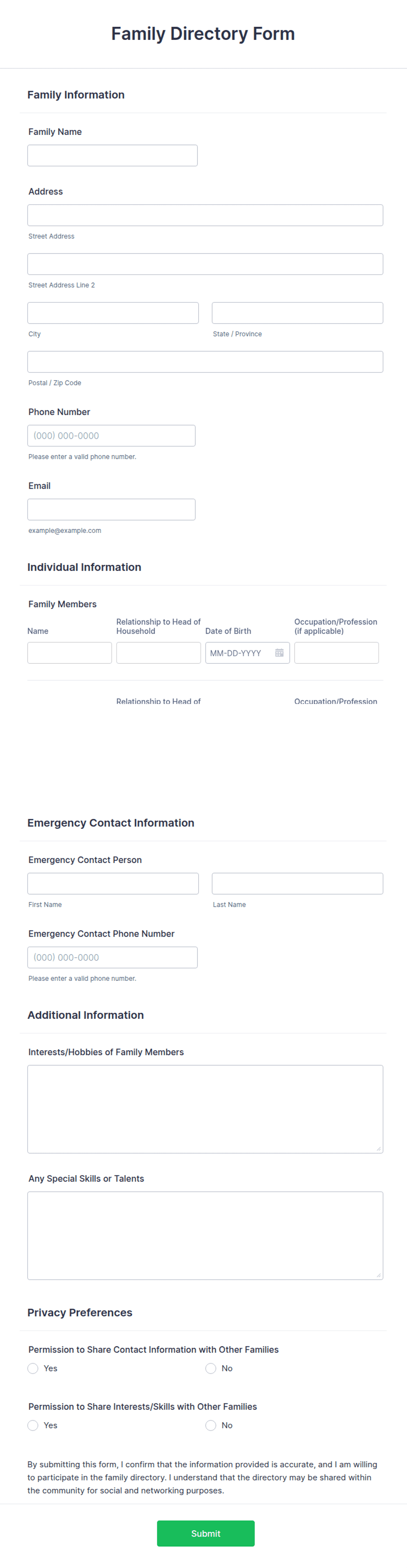 Family Directory Form Template Jotform