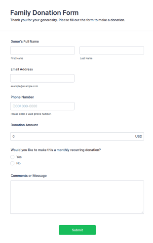 Family Donation Form Template