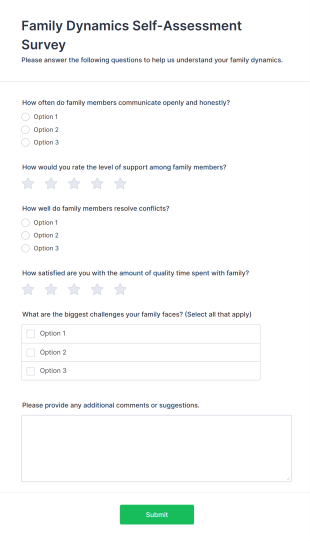 Family Dynamics Self Assessment Survey Form Template