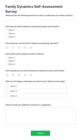 Family Dynamics Self Assessment Survey Form Template