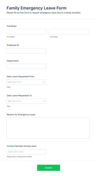 Family Emergency Leave Form Form Template
