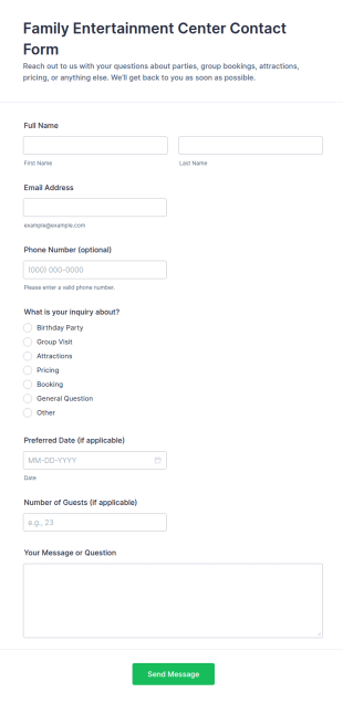 Family Entertainment Center Contact Form Template