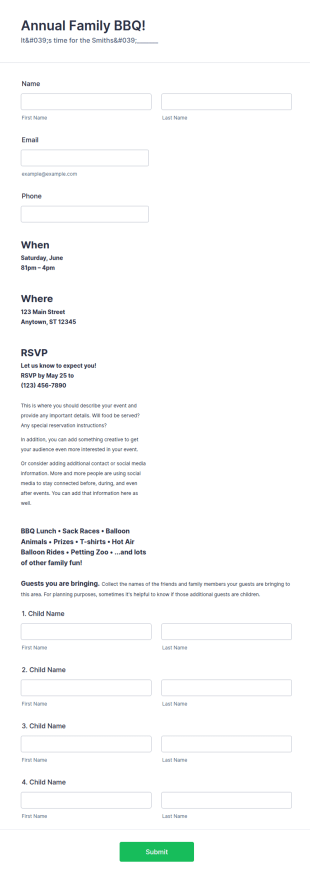 Family Event Registration Form Template