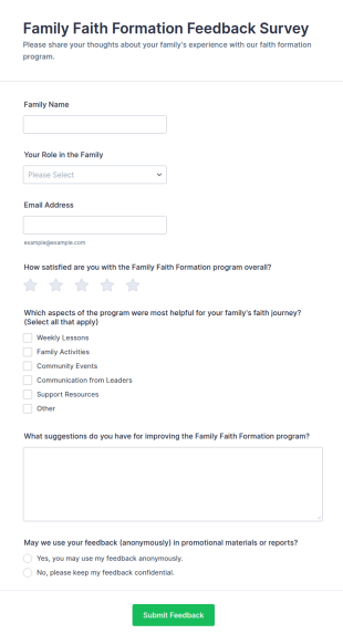 Family Faith Formation Feedback Survey Form Template
