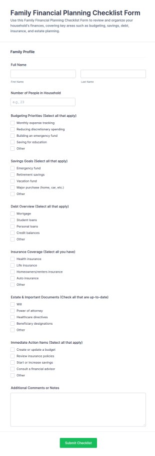 Family Financial Planning Checklist Form Template