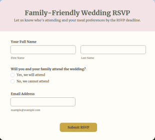 Family Friendly Wedding RSVP Form Template