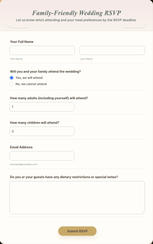 Family Friendly Wedding RSVP Form Template