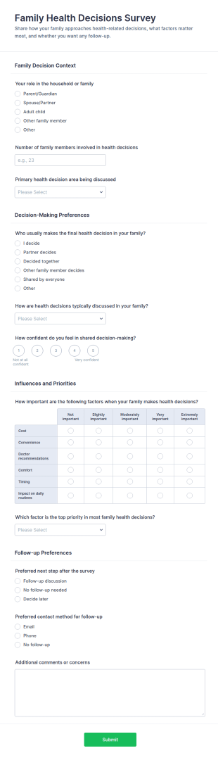 Family Health Decisions Survey Form Template