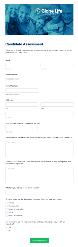 Family Heritage Division Candidate Assessment Form Template