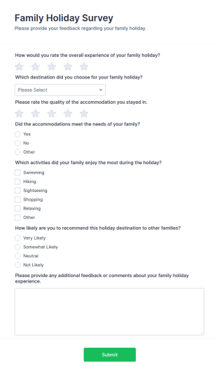 Family Holiday Survey Form Template