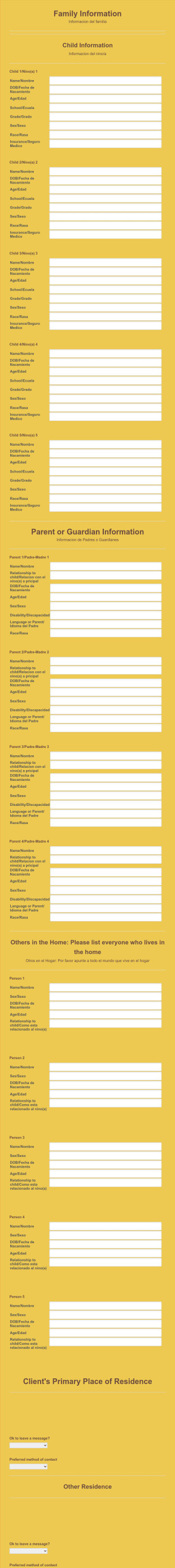 Family Information Update Form Template