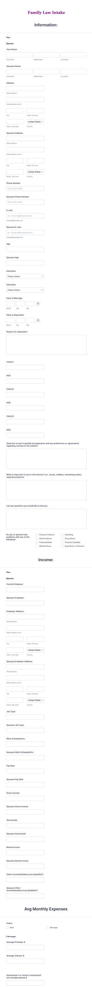 Family Law Intake Form Template