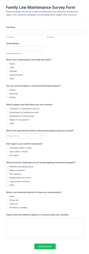 Family Law Maintenance Survey Form Template