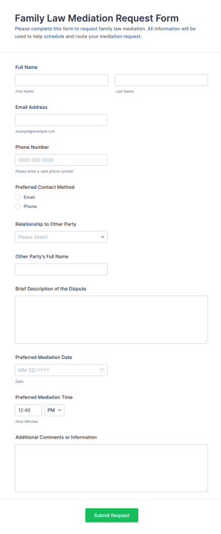 Family Law Mediation Request Form Template