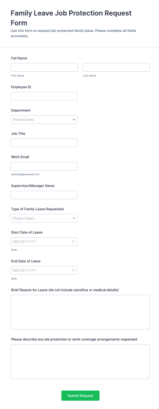 Family Leave Job Protection Request Form Template