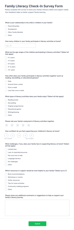 Family Literacy Check In Form Template