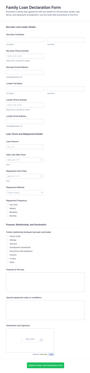 Family Loan Declaration Form Template