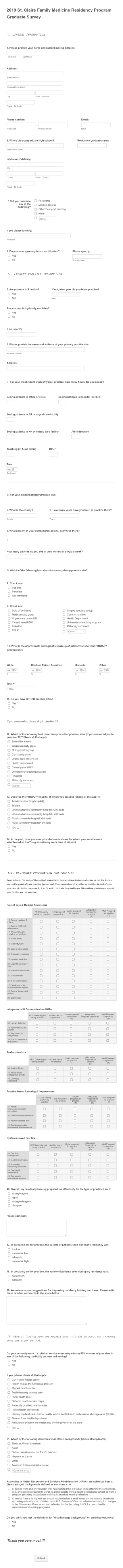 Family Medicine Residency Program Graduate Survey Form Template