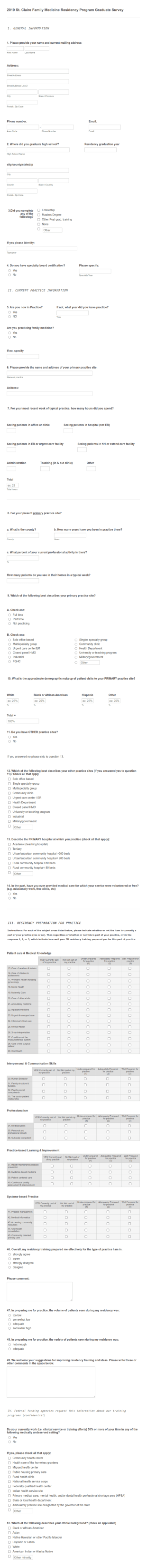 Family Medicine Residency Program Graduate Survey Form Template