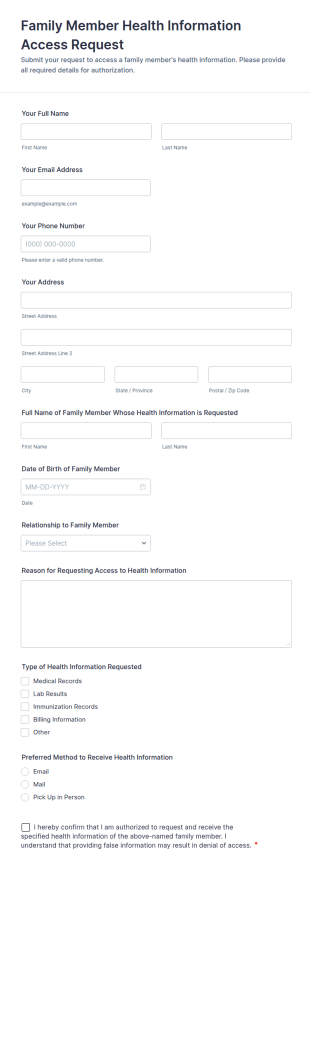 Family Member Health Information Access Request Form Template
