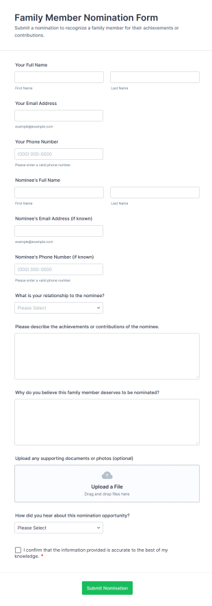 Family Member Nomination Form Template