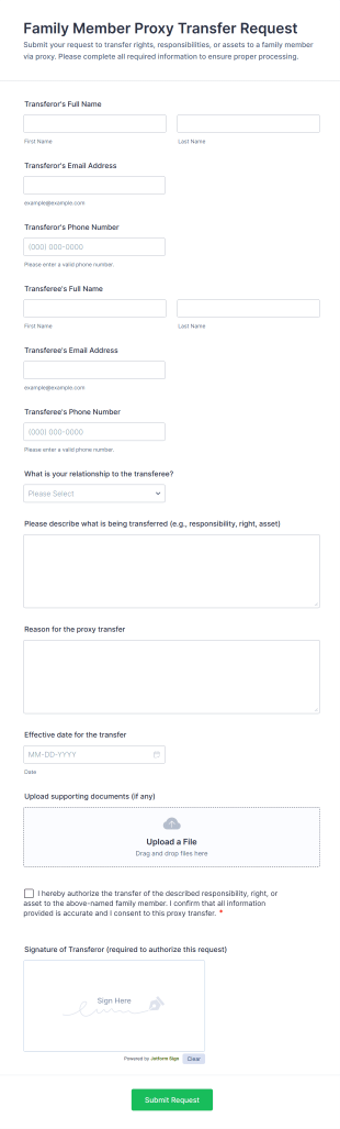 Family Member Proxy Transfer Request Form Template
