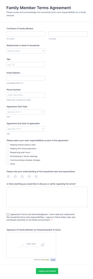 Family Member Terms Agreement Form Template