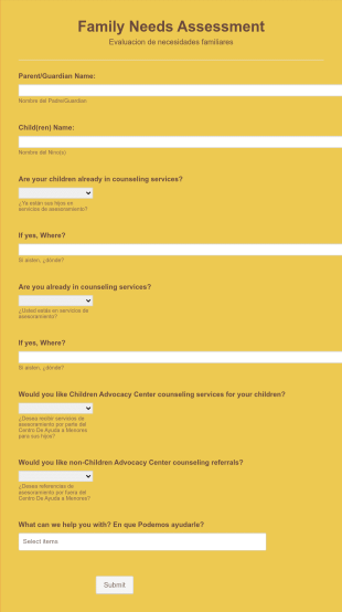 Family Needs Assessment Form Template