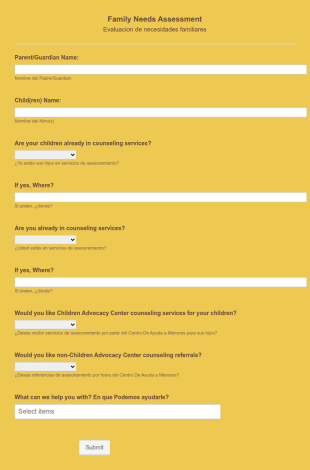Family Needs Assessment Form Template